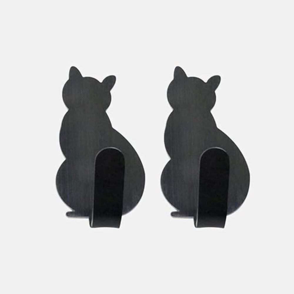 2 Pack Black Kitty Cat Self Adhesive Hooks